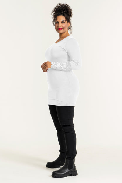 Sandgaard Blouse w. Long Lace Sleeve Top White