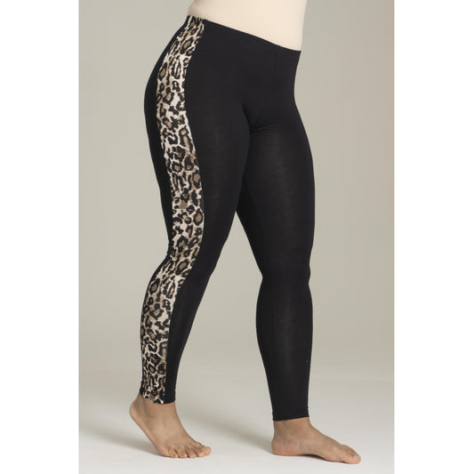Sandgaard Jersey Leggings W. Leo Detail Leggings Black with Brown Leoprint