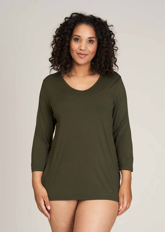 Sandgaard T-shirt med 3/4 ærmer T-Shirt Khakigreen